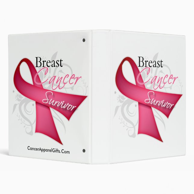 Floral Ribbon Breast Cancer Survivor 3 Ring Binder (Background)