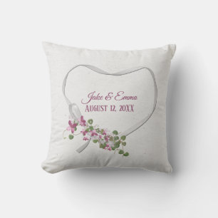 Floral Ribbon Heart with Wedding Date Throw Pillow