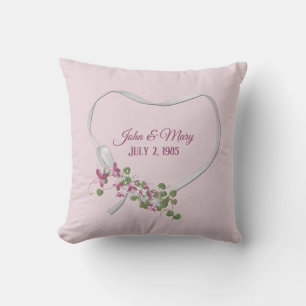 Floral Ribbon Heart with Wedding Date Throw Pillow