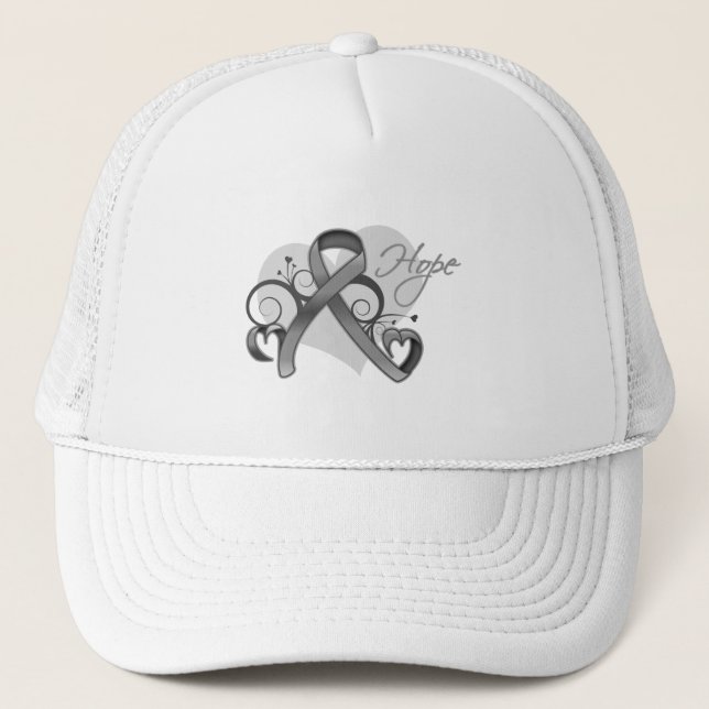 Floral Ribbon Hope - Brain Tumor Trucker Hat (Front)