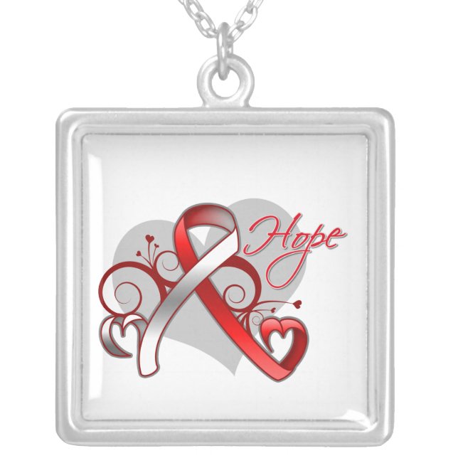 Floral Ribbon Hope - Oral Cancer Silver Plated Necklace (Front)