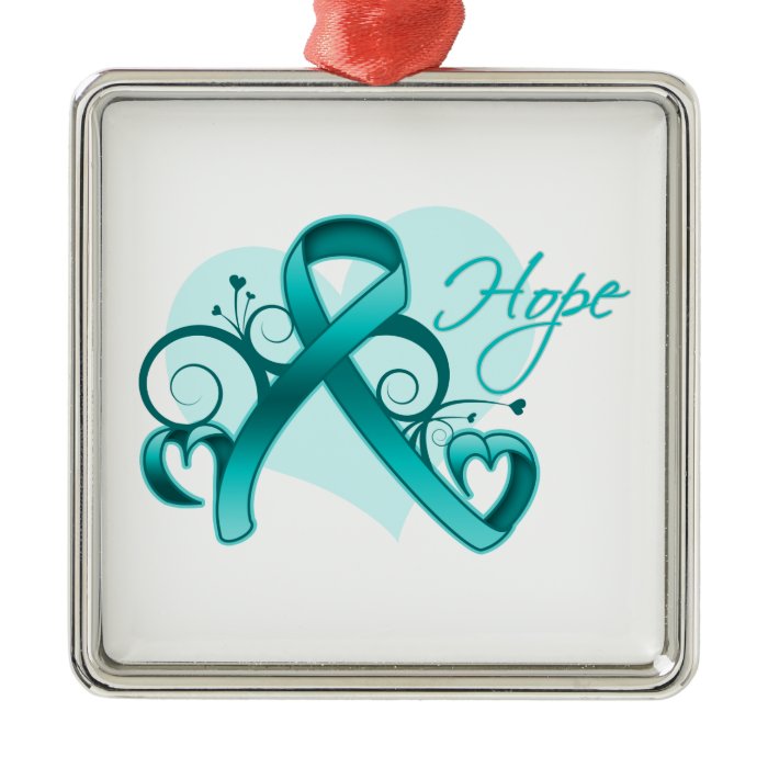 Floral Ribbon Hope   Ovarian Cancer Ornaments