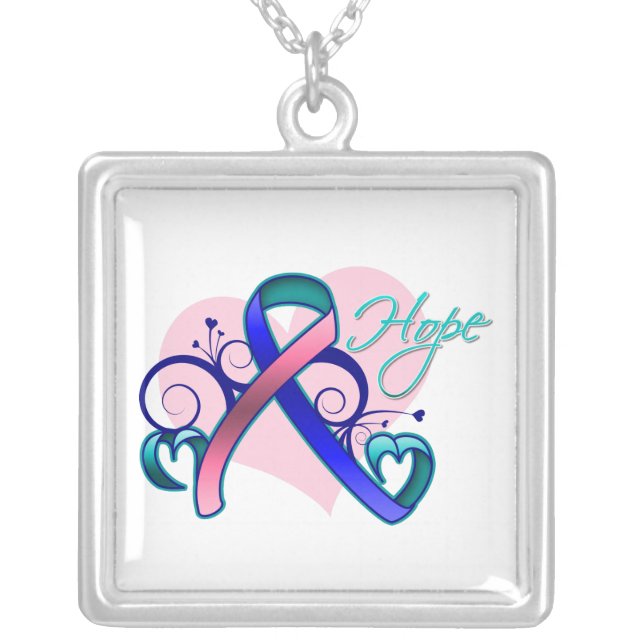 Floral Ribbon Hope - Thyroid Cancer Silver Plated Necklace (Front)
