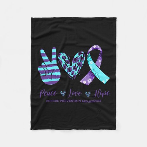 Floral Ribbon Peace Love Hope Suicide Prevention  Fleece Blanket