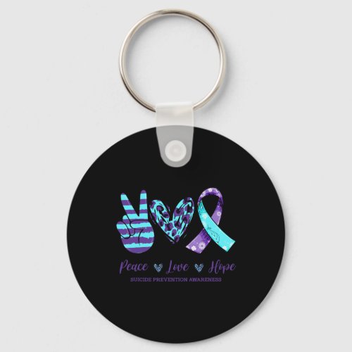 Floral Ribbon Peace Love Hope Suicide Prevention  Keychain