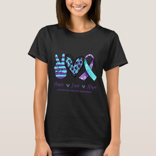 Floral Ribbon Peace Love Hope Suicide Prevention  T_Shirt