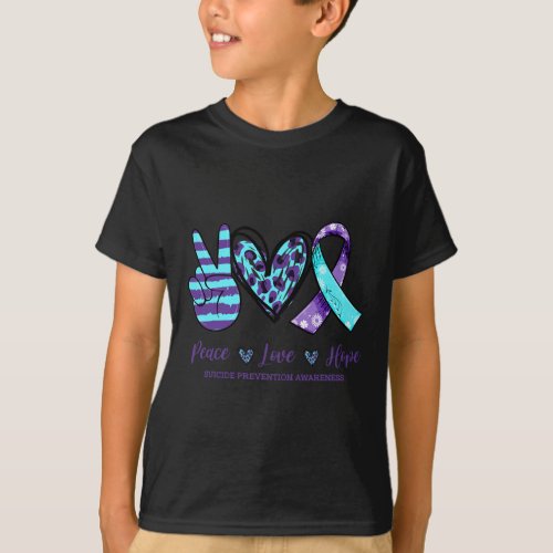 Floral Ribbon Peace Love Hope Suicide Prevention  T_Shirt