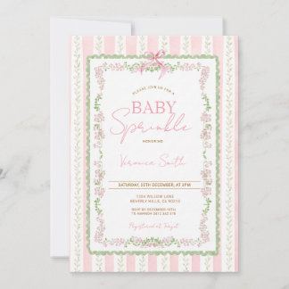 Floral Ribbon Pink Baby Sprinkle Invitation