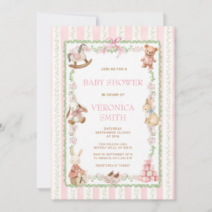Floral Ribbon Pink Nursery Baby Shower Invitation