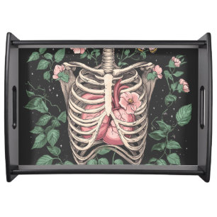 Floral Ribcage and Heart Botanical Illustration Serving Tray