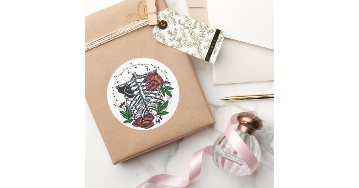 Floral Ribs Classic Round Sticker | Zazzle