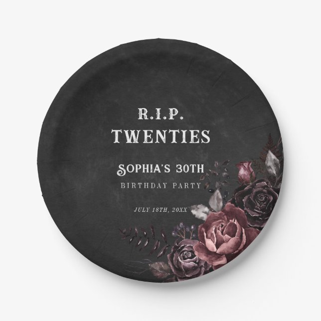 Floral Rip 20s 30th Birthday Party Paper Plates (Front)