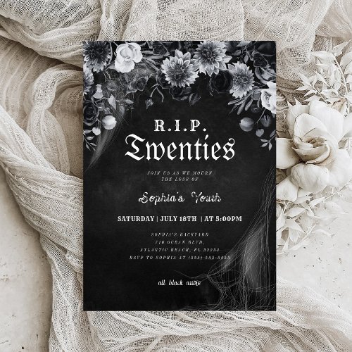 Floral RIP 20s Death to my Youth 30th Birthday Invitation