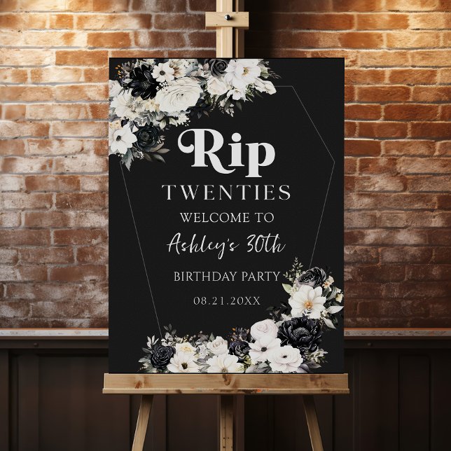 Floral RIP Twenties 30th Birthday Party Foam Board (Creator Uploaded)