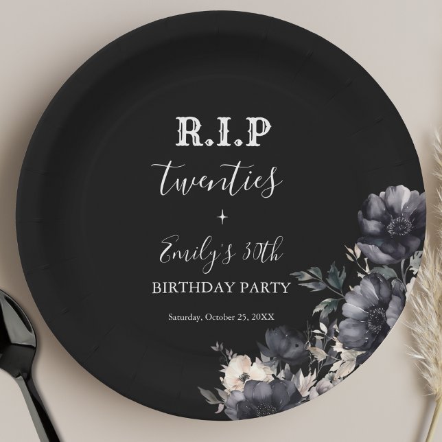 Floral RIP Twenties 30th Birthday Party Paper Plates (Creator Uploaded)