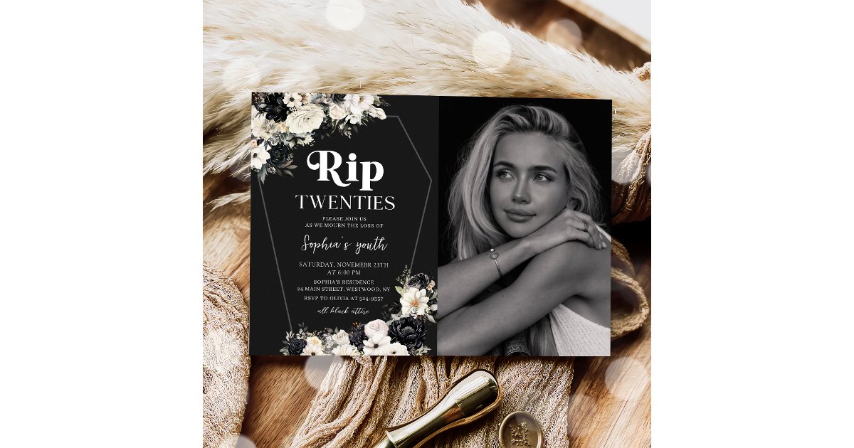 Floral RIP Twenties 30th Birthday Photo Invitation | Zazzle