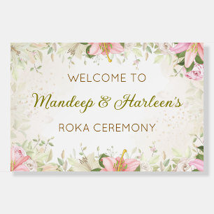 Floral Roka Ceremony Welcome Sign, Engagement Sign