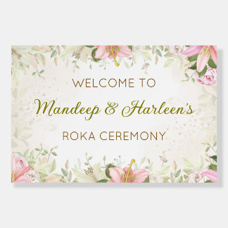 Floral Roka Ceremony Welcome Sign, Engagement Sign