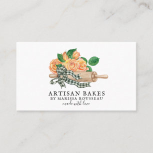 Floral Rolling Pin Baker Bakery Business Card