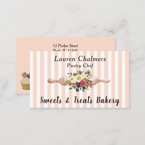 Floral Rolling Pin_Blush Pink Stripe_Pastry Chef Business Card