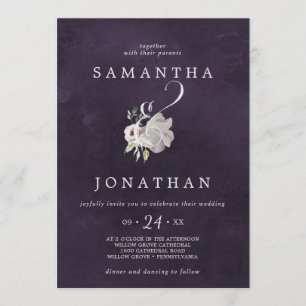 Floral Romance Ampersand Plum Wedding Invitation