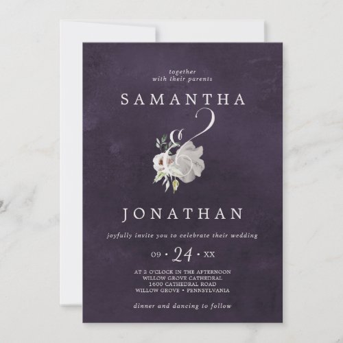 Floral Romance Ampersand  Plum Wedding Invitation