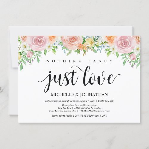 Floral Romance Elopement Reception Invitation Card