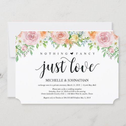 Floral Romance Elopement Reception Invitation Card