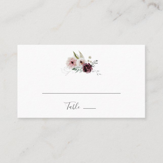 Floral Romance Flat Wedding Place Card (Front)