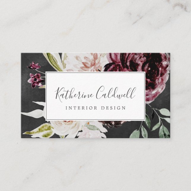 Floral Romance | Gray Business Card (Front)