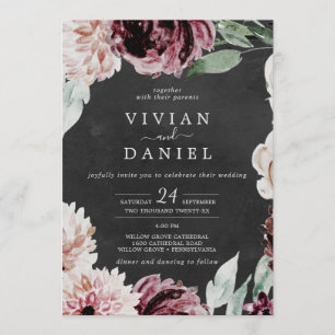 Floral Romance Gray Casual Wedding Invitation