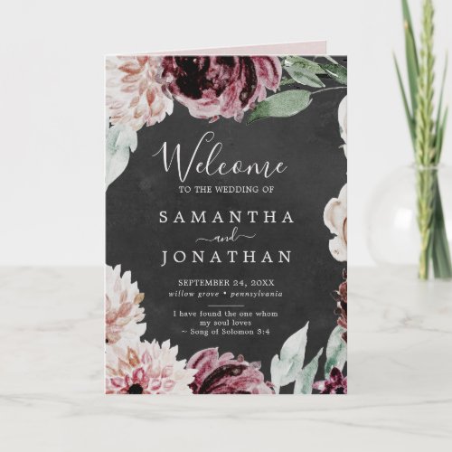 Floral Romance  Gray Folded Wedding Program