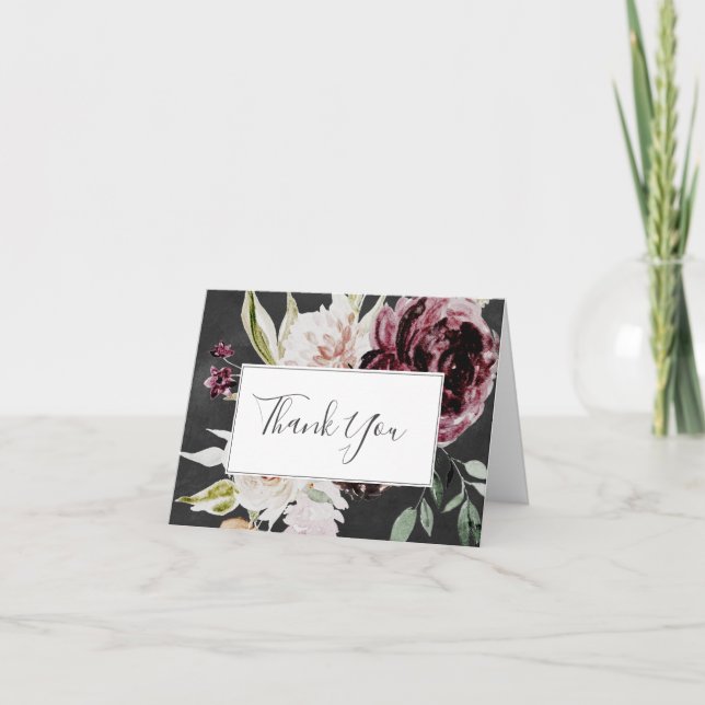 Floral Romance | Gray Thank You Card (Front)