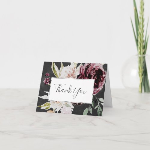 Floral Romance  Gray Thank You Card