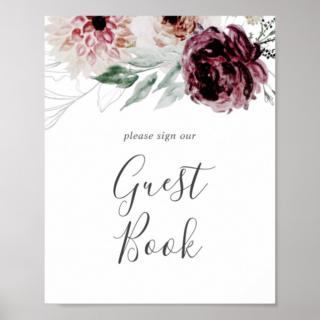 Floral Romance Guest Book Sign (Front)