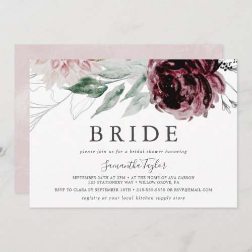 Floral Romance Horizontal Bride Bridal Shower Invitation