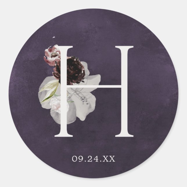 Floral Romance Letter H Monogram Plum Wedding Seal (Front)