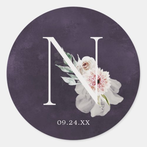 Floral Romance Letter N Monogram Plum Wedding Seal