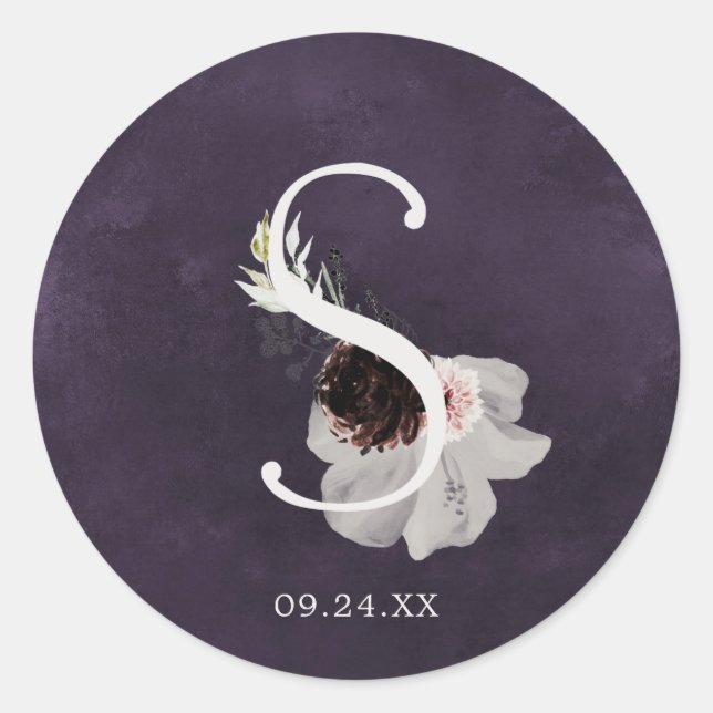 Floral Romance Letter S Monogram Plum Wedding Seal (Front)