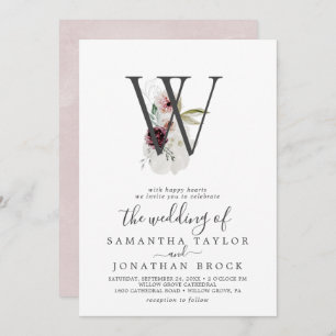 Floral Romance Letter W Blush Monogram Wedding Invitation