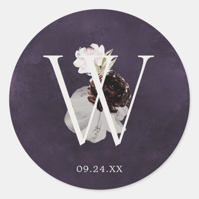 Floral Romance Letter W Monogram Plum Wedding Seal (Front)