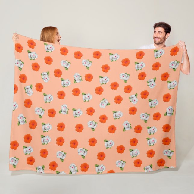 Floral Romance (peach background) Fleece Blanket (In Situ)