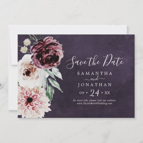 Floral Romance  Plum Horizontal Save The Date