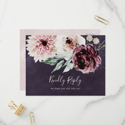 Floral Romance  Plum Song Request RSVP Postcard