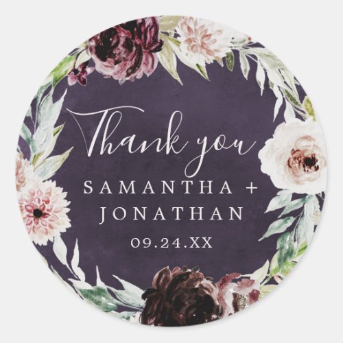 Floral Romance  Plum Thank You Favor Sticker