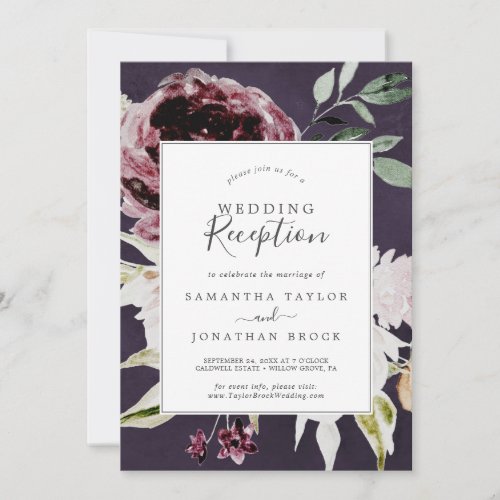 Floral Romance  Plum Wedding Reception Invitation