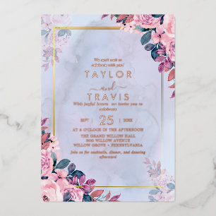 Floral Romance Rose Gold Foil All-In-One Wedding Foil Invitation