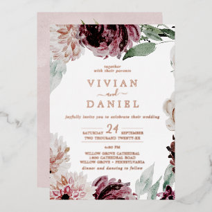 Floral Romance   Rose Gold Foil All In One Wedding Invitation