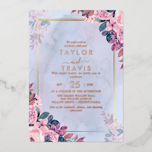 Floral Romance Rose Gold Foil All-In-One Wedding  Invitation