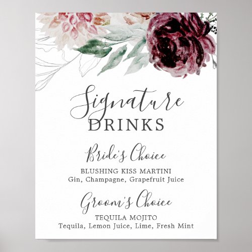 Floral Romance Signature Drinks Sign